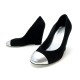 NEUF CHAUSSURES CHANEL G27021 35 ESCARPINS A TALONS COMPENSES EN DAIM NOIR 650€