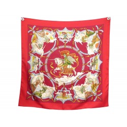 NEUF FOULARD HERMES CAVALIERS DES NUAGES J.C. DONNADIEU EN SOIE ROUGE SCARF 375€