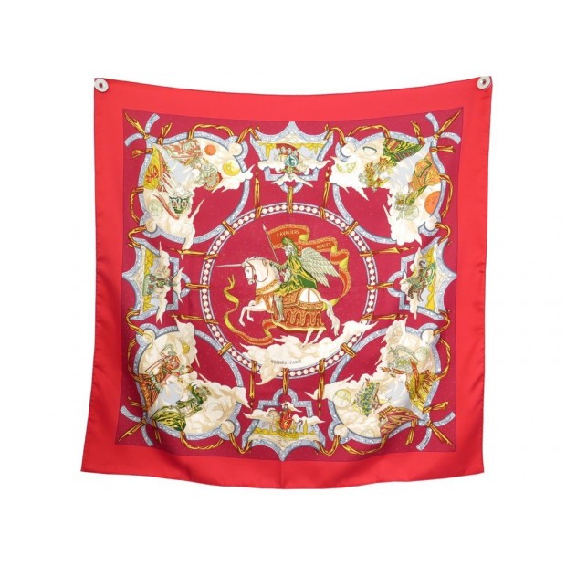 NEUF FOULARD HERMES CAVALIERS DES NUAGES J.C. DONNADIEU EN SOIE ROUGE SCARF 375€