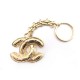 NEUF RARE PORTE CLES CHANEL LOGO CC MATELASSE EN METAL DORE QUILTED KEY RING