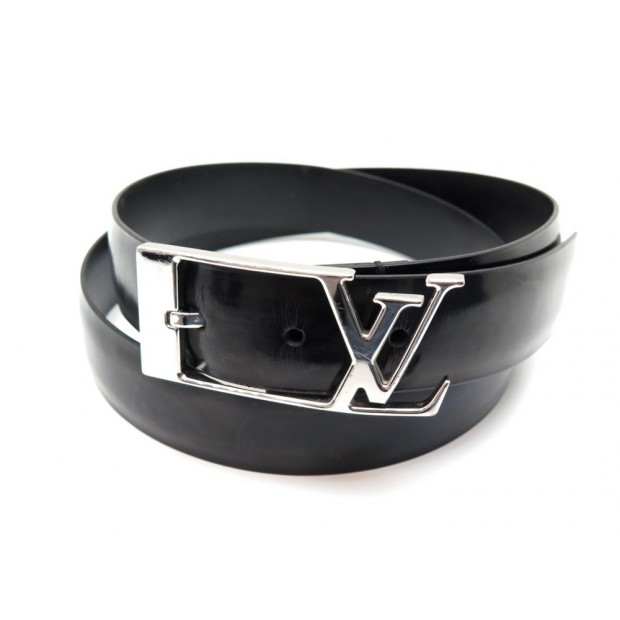 CEINTURE LOUIS VUITTON BOUCLE LOGO LV 95 EN CUIR GLACE NOIR LEATHER BELT 330€