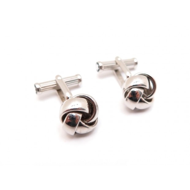 BOUTONS DE MANCHETTES MONTBLANC NOEUD EN METAL ARGENTE NODE CUFFLINKS 345€