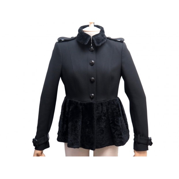 MANTEAU COURT BURBERRY M 38 NOIR VESTE COTON & FOURRURE ASTRAKAN JACKET 1820€