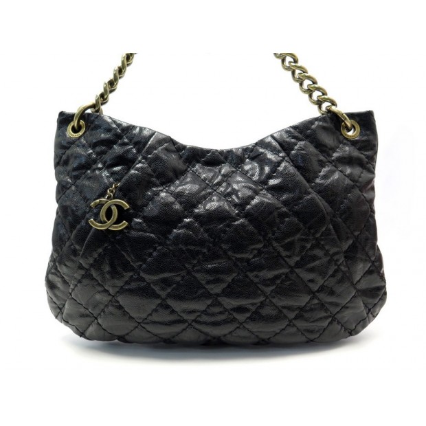 NEUF SAC A MAIN CHANEL HOBO EN CUIR MATELASSE CAVIAR NOIR LEATHER HANDBAG 3500€