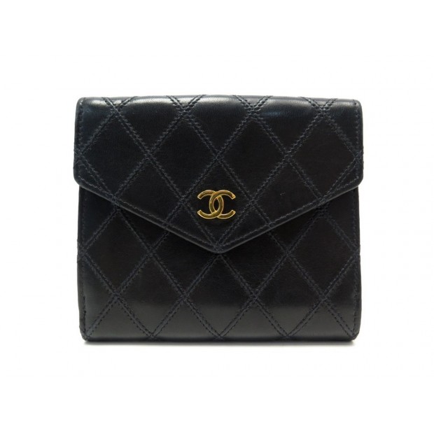 PORTEFEUILLE CHANEL LOGO CC EN CUIR MATELASSE NOIR BLACK LEATHER WALLET 770€