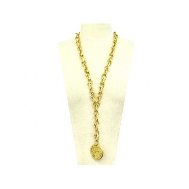 COLLIER CHANEL PENDENTIF MEDAILLON 72 CM EN METAL DORE GOLDEN NECKLACE 1150€