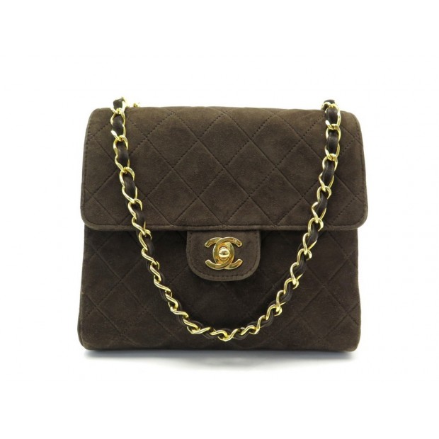 VINTAGE SAC A MAIN CHANEL SQUARE MINI TIMELESS BANDOULIERE DAIM MARRON BAG 5500€