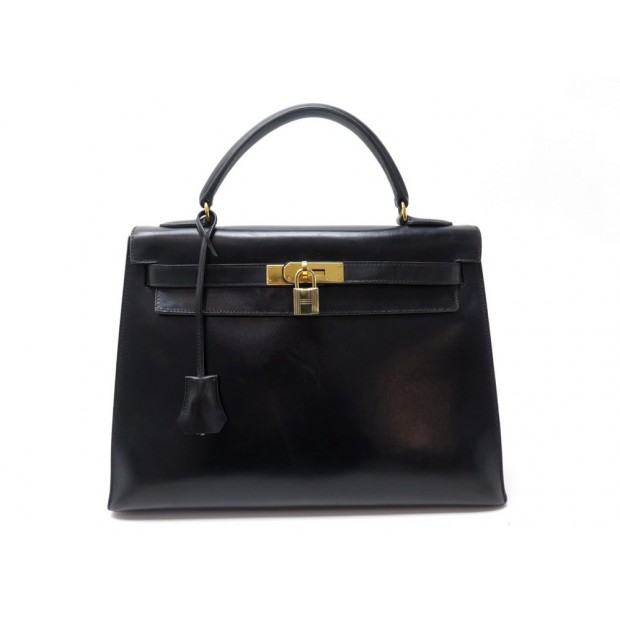 SAC A MAIN HERMES KELLY 32 SELLIER 1993 EN CUIR BOX NOIR LEATHER HAND BAG 7500€