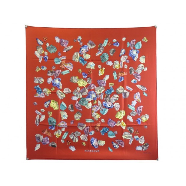 NEUF FOULARD HERMES LES MINERAUX CARRE 90 GRYGKAR EN SOIE ROUGE SILK SCARF 375€