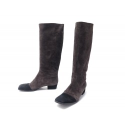 CHAUSSURES CHANEL BOTTES 40.5 EN DAIM MARRON BROWN SUEDE BOOTS SHOES 1250€