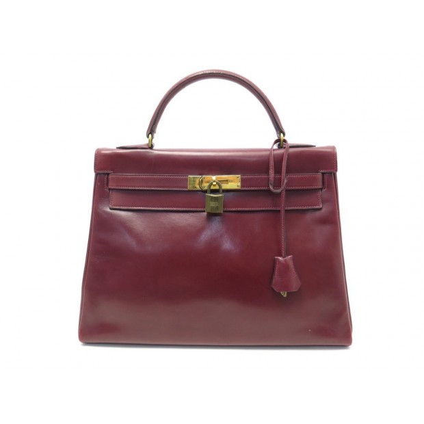 VINTAGE SAC A MAIN HERMES KELLY 32 EN CUIR BOX ROUGE LEATHER HAND BAG 7500€