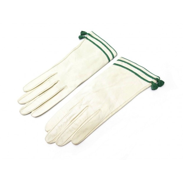 NEUF VINTAGE GANTS HERMES TAILLE 7 EN CUIR BEIGE NEW LEATHER GLOVES 580€