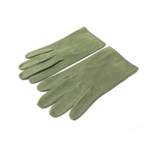 VINTAGE GANTS HERMES TAILLE 7 EN CUIR VEAU DOBLIS VERT GREEN LEATHER GLOVES 580€