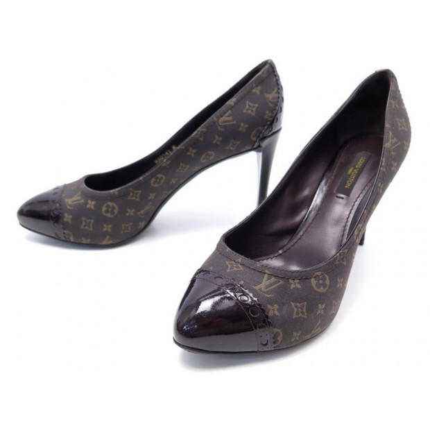 CHAUSSURES LOUIS VUITTON 37 ESCARPINS TOILE MONOGRAM LIN MARRON PUMP SHOES 520€