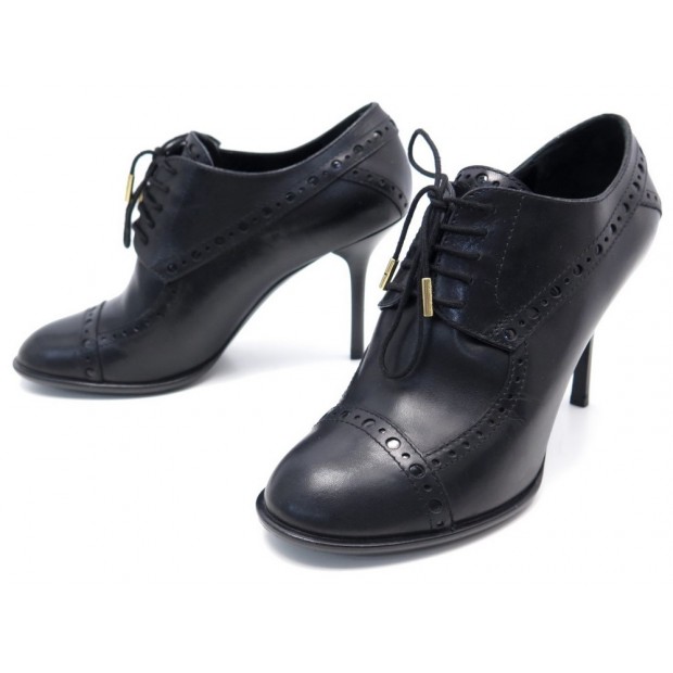 CHAUSSURES LOUIS VUITTON 37.5 RICHELIEU A TALONS EN CUIR NOIR PUMP SHOES 590€