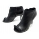 CHAUSSURES CHANEL G26709 38 BOTTINES A TALONS BOUT OUVERT NOEUD CUIR NOIR 1100€