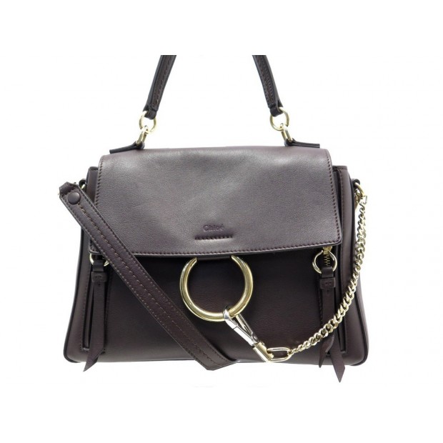 SAC A MAIN CHLOE FAYE DAY PM BANDOULIERE EN CUIR MARRON LEATHER HAND BAG 1450€