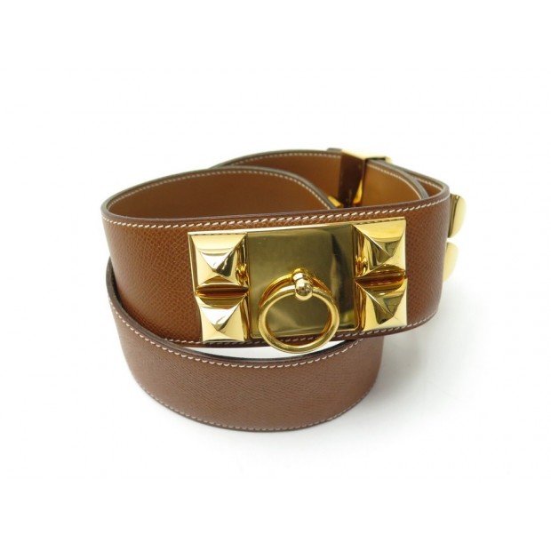 VINTAGE CEINTURE HERMES MEDOR COLLIER DE CHIEN 74 CUIR EPSOM GOLD BELT 1780€