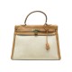 VINTAGE SAC A MAIN HERMES KELLY 36 TOILE H ET CUIR GOLD DORE LEATHER HAND BAG