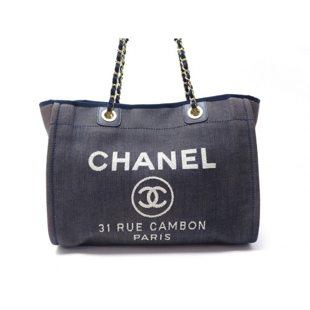 SAC A MAIN CHANEL CABAS 31 RUE CAMBON EN TOILE DENIM BLEU CANVAS HAND BAG 2400€