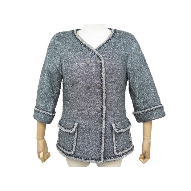 NEUF VESTE CHANEL P47860 2014 DOUBLE TWEED METALLIQUE L 42 METALLIC JACKET 5400€