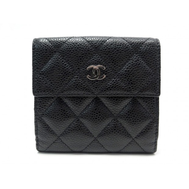 NEUF PORTEFEUILLE CHANEL PORTE MONNAIE CUIR CAVIAR NOIR NEW LEATHER WALLET 770€