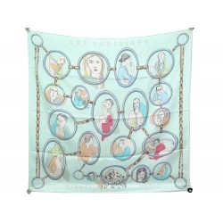 FOULARD HERMES LES PARISIENS PAR BALI BARRET EN SOIE TURQUOISE SILK SCARF 375€