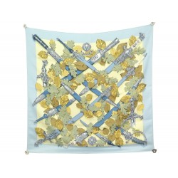 NEUF FOULARD HERMES AU PLUS DRU PAR V. RYBALTCHENKO EN SOIE BLEU SILK SCARF 375€