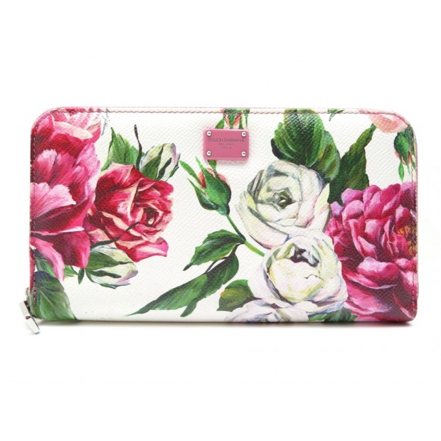 NEUF PORTEFEUILLE DOLCE & GABBANA FLORAL BOUQUET CUIR BLANC + BOITE WALLET 805€