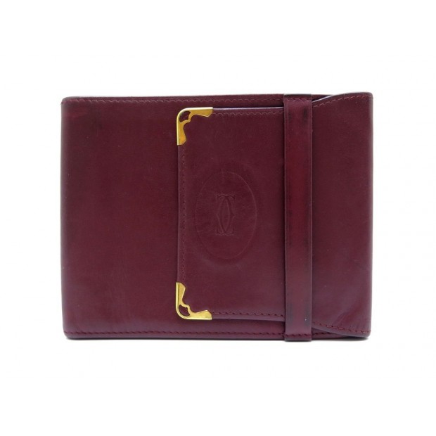 PORTE CHEQUIER MUST DE CARTIER EN CUIR BORDEAUX CHECK RACK BURGUNDY WALLET 450€