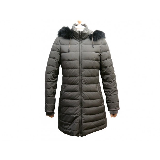 MANTEAU LONG LORO PIANA DOUDOUNE S 40 IT 36 FR KAKI COL EN FOURRURE COAT 5850€