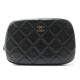 NEUF SAC POCHETTE CHANEL TROUSSE EN CUIR MATELASSE NOIR COSMETIC POUCH BAG 795€