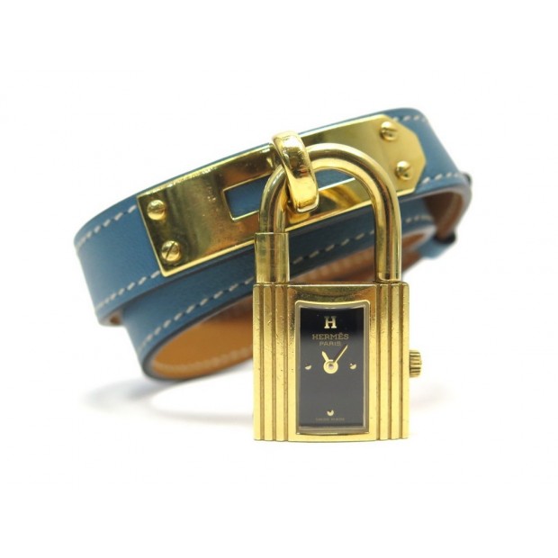 MONTRE HERMES KELLY 20 MM QUARTZ DOUBLE TOUR CUIR BARENIA FOND BLEU WATCH 2450€