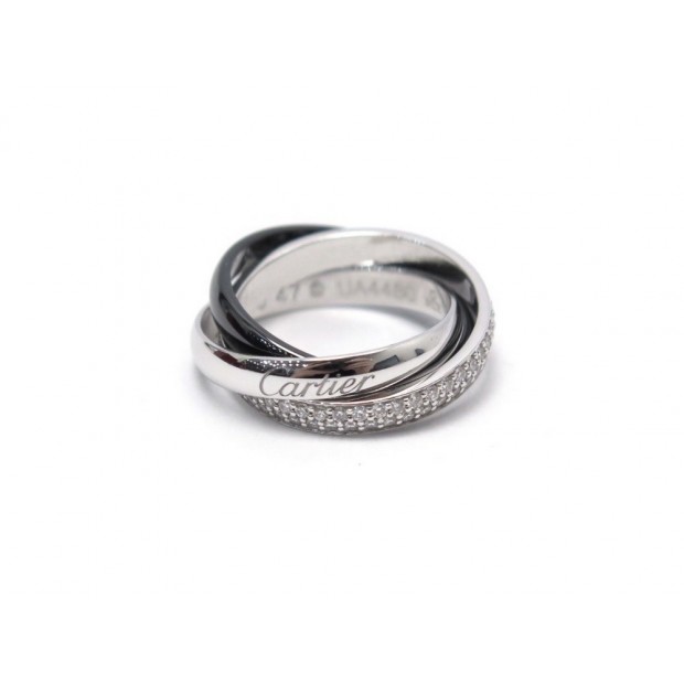 NEUF BAGUE CARTIER TRINITY CERAMIQUE PM B4095500 T47 OR GRIS ET DIAMANTS 6100€