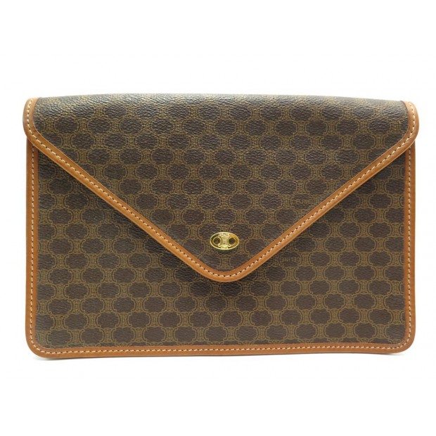 NEUF POCHETTE CELINE EN TOILE TRIOMPHE MONOGRAMME 25 CM MARRON POUCH BAG 390€