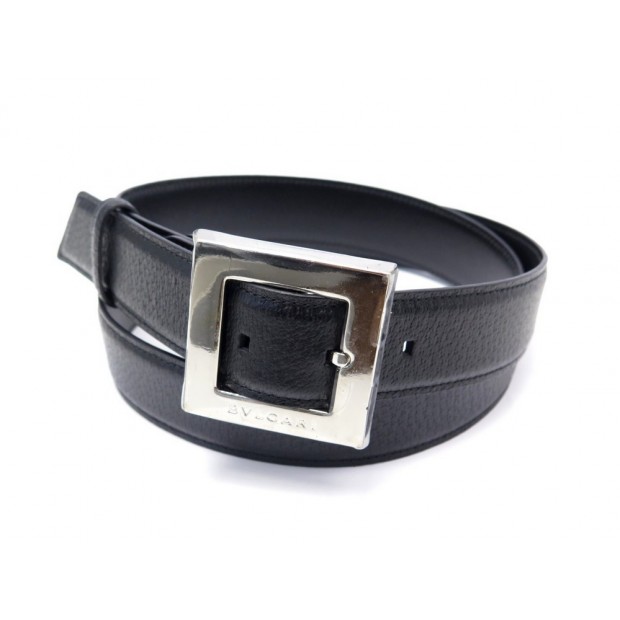 NEUF CEINTURE BULGARI 100 CM EN CUIR NOIR BOUCLE ARGENTE BLACK LEATHER BELT 400€