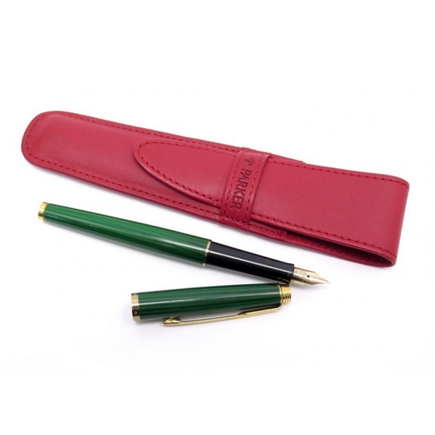 STYLO PLUME PARKER 75 EN MALACHITE ET PLAQUE OR + ETUI EN CUIR GREEN FOUTAIN PEN