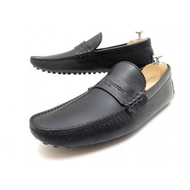 NEUF CHAUSSURES LOUIS VUITTON MOCASSINS STARTER 7 41.5 EN CUIR NOIR SHOES 570€