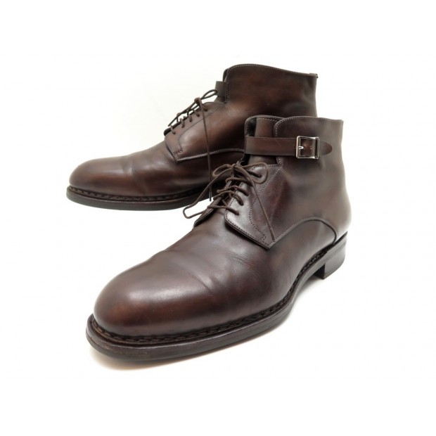 CHAUSSURES SANTONI BOTTINES A BOUCLE FOURREES 9.5 43.5 EN CUIR BOOTS SHOES 895€