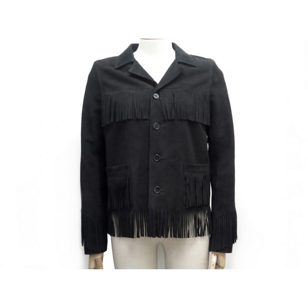 NEUF VESTE SAINT LAURENT CURTIS 369606 T38 M EN DAIM NOIR A FRANGES JACKET 2990€