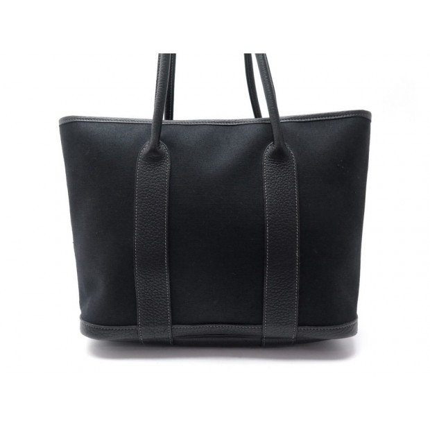 SAC A MAIN HERMES GARDEN PARTY ZIP 30 EN TOILE ET CUIR NOIR CANVAS HANDBAG 2550€