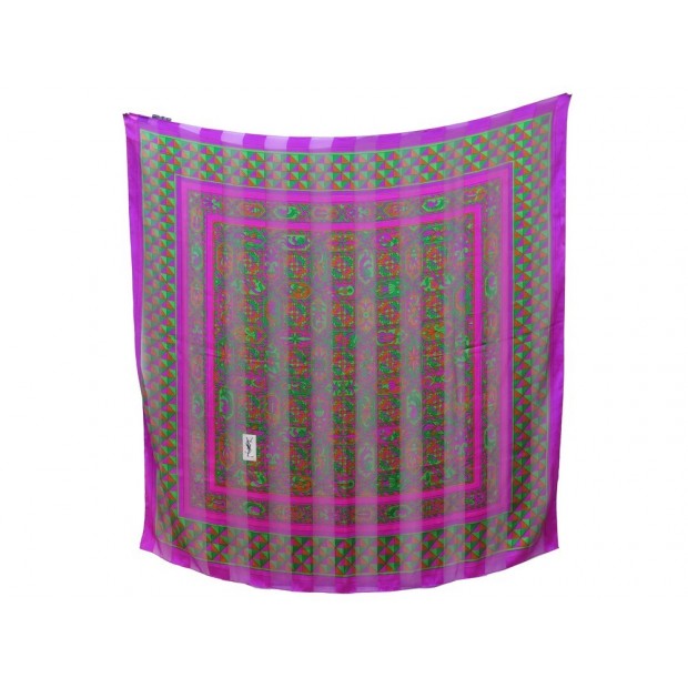 CHALE YVES SAINT LAURENT 138 X 136 CM FOULARD EN SOIE VIOLET PURPLE SILK SHAWL