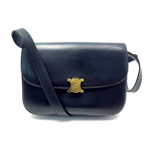 VINTAGE SAC A MAIN CELINE CLASSIC BANDOULIERE EN CUIR BLEU MARINE HAND BAG 3100€