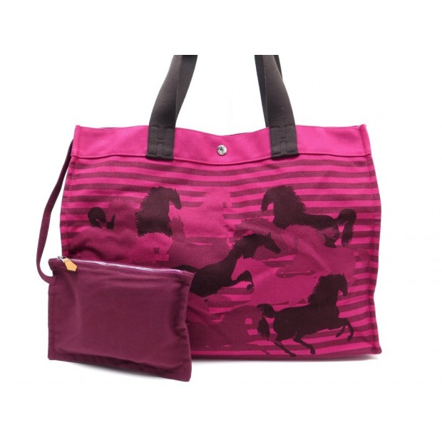 NEUF SAC A MAIN HERMES CHEVAUX EN CAMOUFLAGE PLAGE CABAS FUSHIA BEACH BAG 1185€