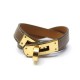 BRACELET HERMES KELLY DOUBLE TOUR DORE EN CUIR SWIFT MARRON 17 CM + BOITE 455€