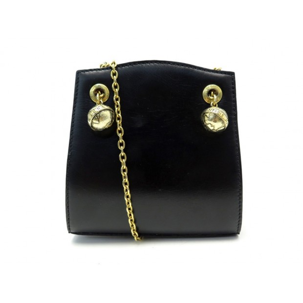 SAC A MAIN JEAN CLAUDE JITROIS BANDOULIERE EN CUIR NOIR ET METAL DORE HANDBAG