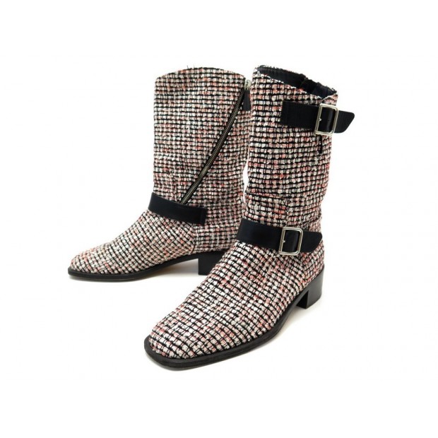 CHAUSSURES CHANEL G27805 39.5 BOTTINES A BOUCLE EN TWEED TRICOLORE BOOTS 1300€