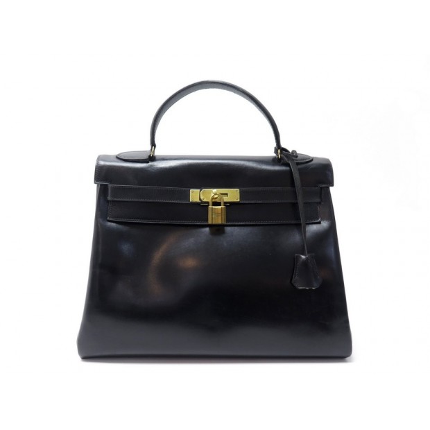 VINTAGE SAC A MAIN HERMES KELLY 32 RETOURNE EN CUIR BOX NOIR 1959 HAND BAG 7500€