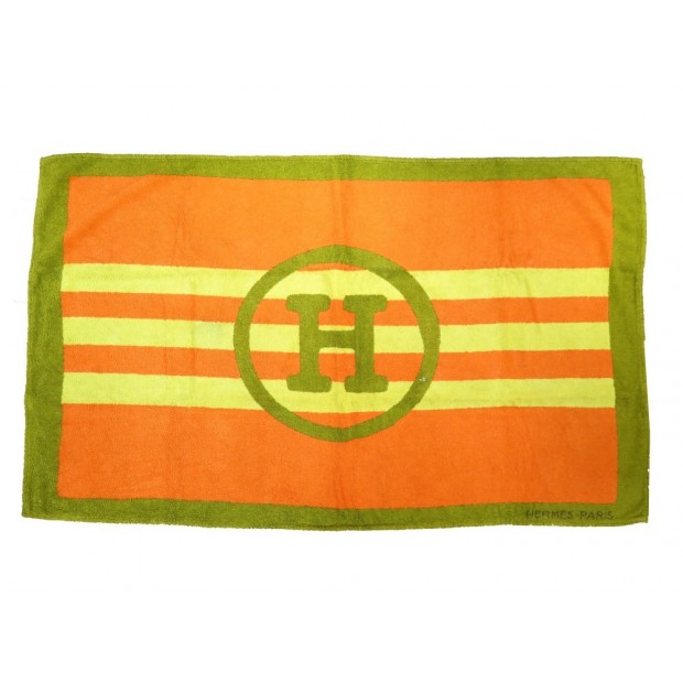 TAPIS DE PLAGE HERMES SERVIETTE BAIN H EN COTON ORANGE COTTON BEACH TOWEL 450€