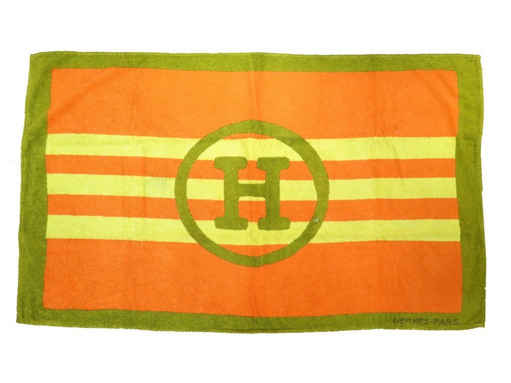 Tapis de bain serviette de plage coton HERMES Paris dalmate blanc